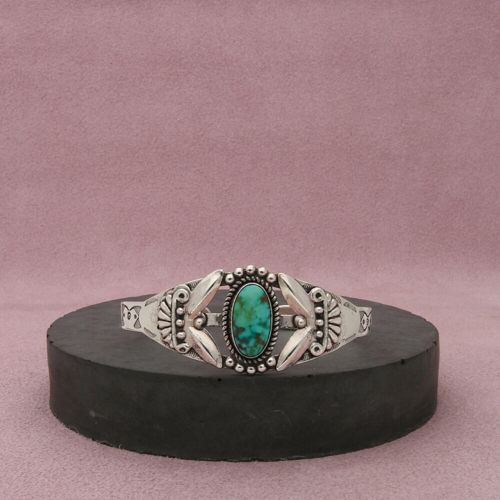 fred harvey era sterling silver vintage turquoise cuff bracelet size 5.75in